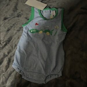 Jelly Beans Blue and Green Striped Bodysuit with golf design